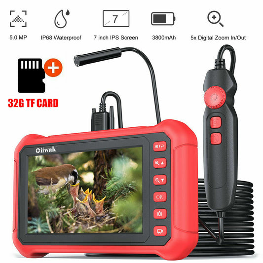 Oiiwak 7" HD 5.0MP Endoscope Camera 8.2mm 1080P Inspection Industrial Borescope 10m