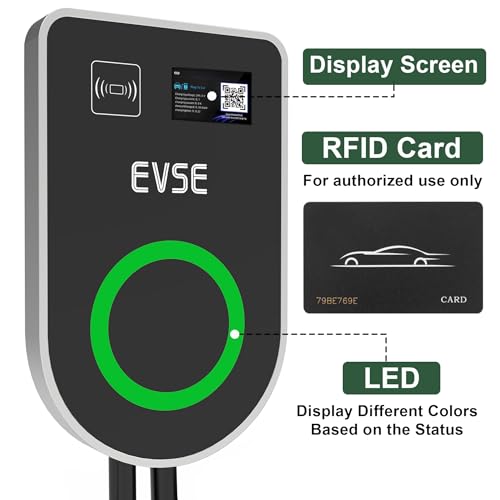 RUTU Cargador Ev de nivel 2 J1772, cargador Ev de nivel 2 de 48 amperios, cableado de hasta 11.5 Kw, cargadores eléctricos inteligentes para automóvil con cable flexible de 25 pies, estaciones de