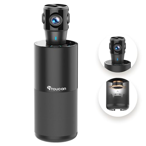 TOUCAN SC360 Cámara de videoconferencia de 360 grados, cámara web HD de 1080p con 4 micrófonos de reducción de ruido, altavoz, seguimiento de IA, funciona con Zoom, Google Voice, Microsoft Teams y más, para