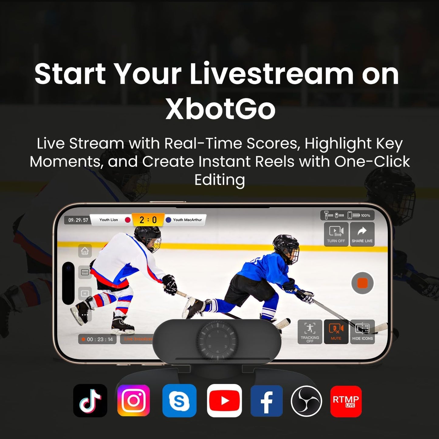 Cámara de acción deportiva Chameleon AI, sistema de seguimiento de cardán deportivo con seguimiento de equipos y jugadores, video COMS 4K, rotación de 360°, FOV de 120°, transmisión en vivo