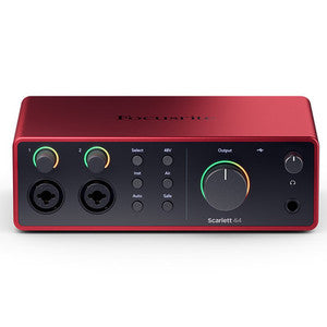 Interfaz USB Focusrite Scarlett 4i4 de cuarta generación con software, auriculares y 2 cables XLR de 15 pies