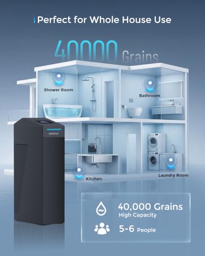 CS32-1035 - Sistema de suavizante de agua, suavizador inteligente de agua para toda la casa de 40,000 granos con pantalla táctil de 5" control de aplicación, regeneración de flujo ascendente | Regeneración de flujo ascendente, recordatorio de sal