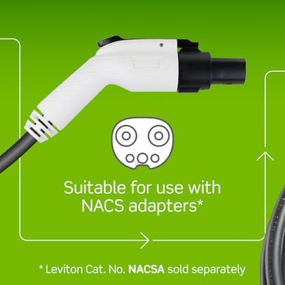 Leviton EV40P Cargador inteligente EV de nivel 2 con Wi-Fi, 40 A, salida de 9.6kW, cable de 25 pies, NEMA 14-50P, estación de carga EV para enchufe interior/exterior, compatibilidad con My Leviton