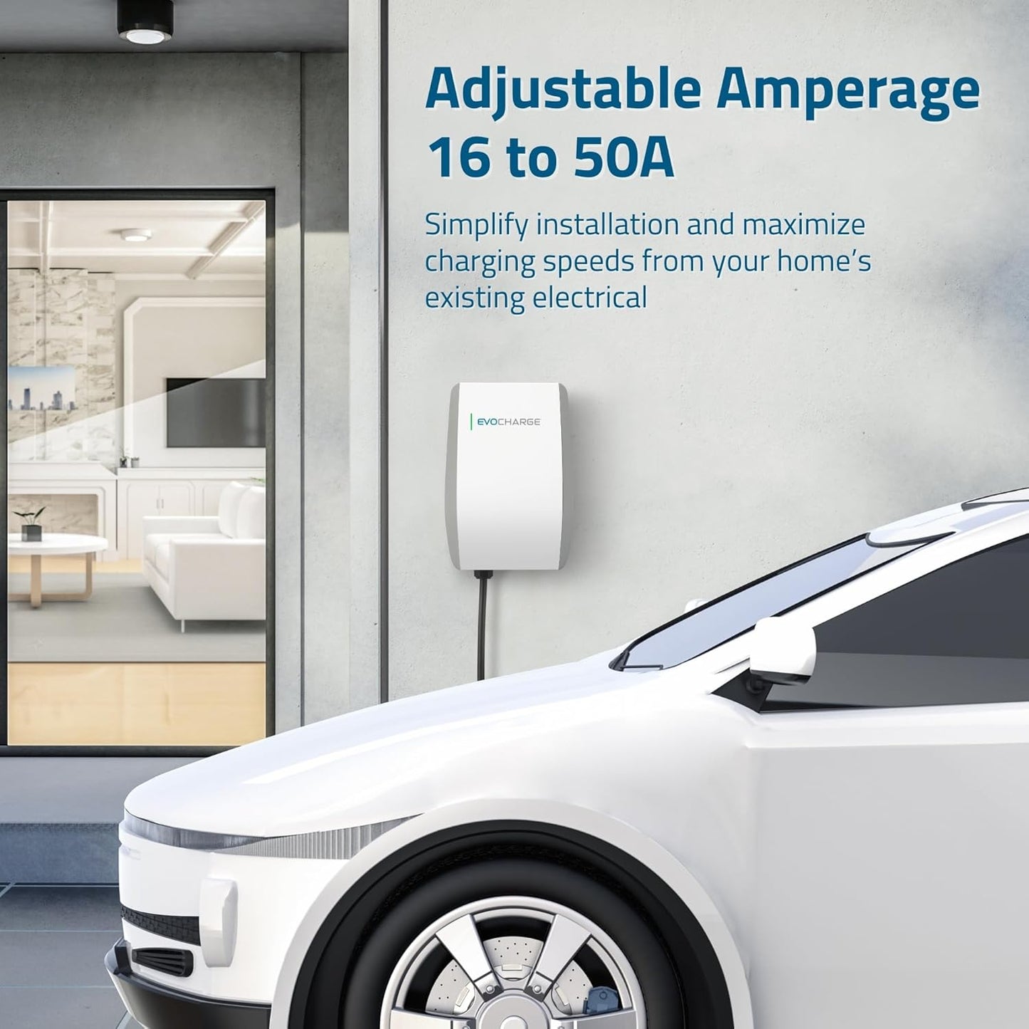 Home 50 NACS - Cargador EV de nivel 2, 240 V cableado, compatible con Tesla - Estación de carga inteligente de vehículo eléctrico de 50 amperios, cable de 25 pies, listado UL, hasta 45