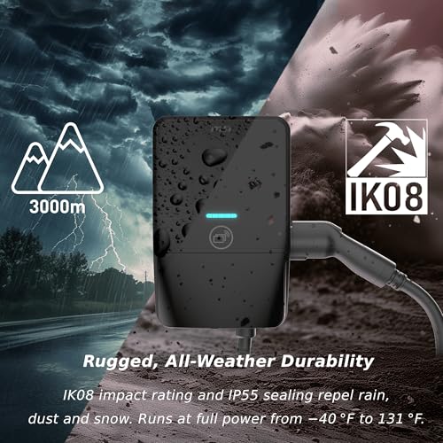 MSI EV Life Plus Tipo 1 (J1772) cableado, cargador de nivel 2, 240V, 60A, 14.4 kW, clasificación IP55, resistente al agua y al polvo, IK08 resistente a los impactos, certificado UL2594, Energy Star OCPP 1.6J