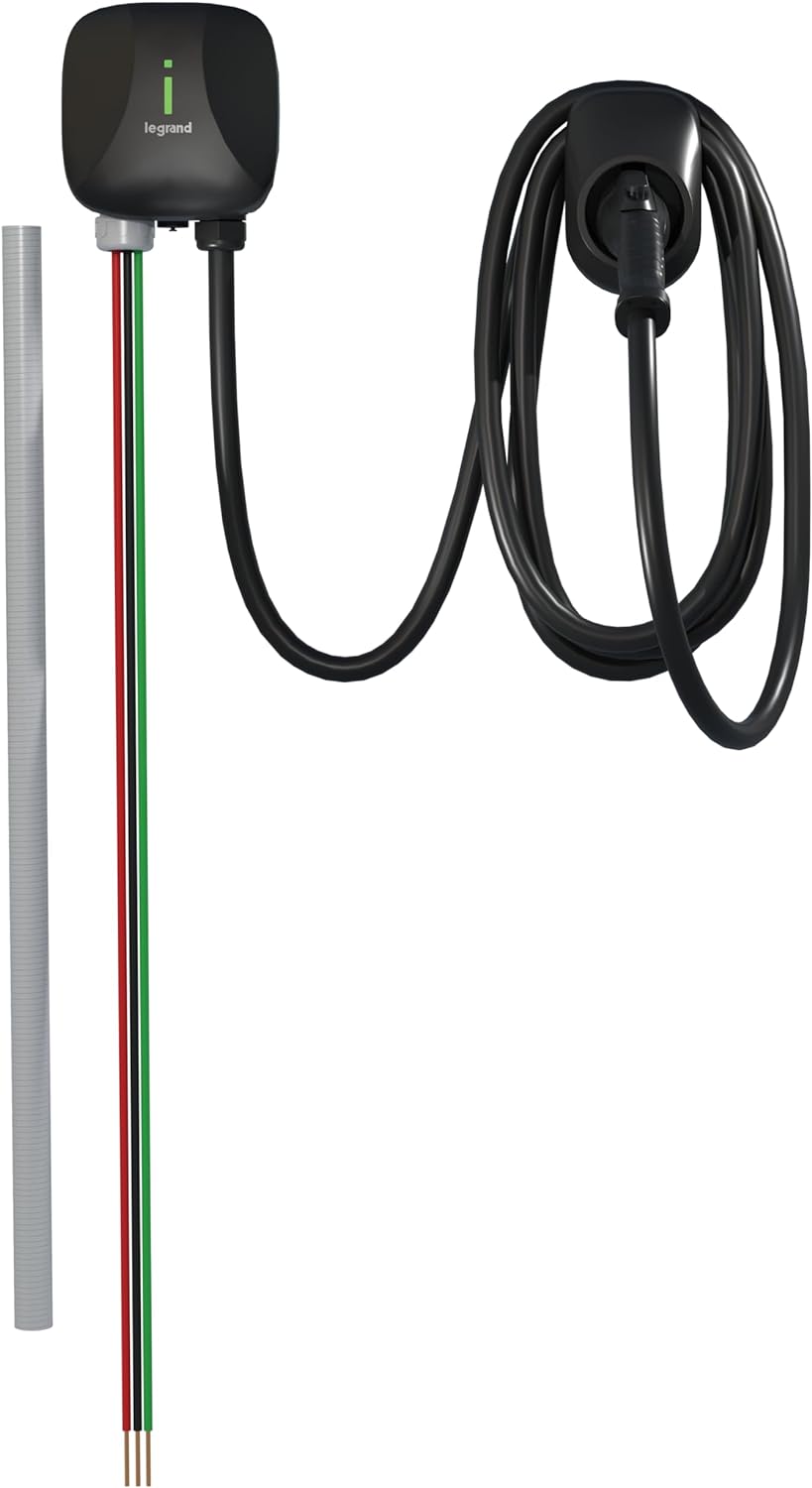 Pass & Seymour Cargador eléctrico de nivel 2 cableado, 48 amperios, estación de carga de automóvil para interiores y exteriores, cable de carga de coche eléctrico de 18 pies, negro - L2EVSE48AC