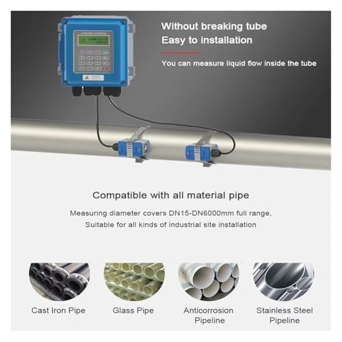 Caudalímetro ultrasónico de montaje en pared TUF-2000B con transductor de flujo (modelos TS-2, TM-1 o TL-1) para tuberías de cobre/PVC (DN50-DN700 mm); baja tasa de error, apto para uso en exteriores (modelo TM-1, DN50-700)
