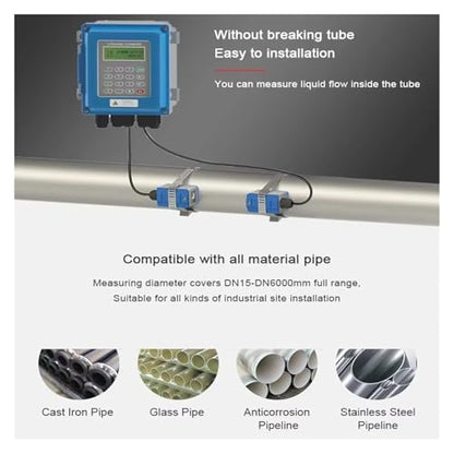 Caudalímetro ultrasónico de montaje en pared TUF-2000B con transductor de flujo (modelos TS-2, TM-1 o TL-1) para tuberías de cobre/PVC (DN50-DN700 mm); baja tasa de error, apto para uso en exteriores (modelo TM-1, DN50-700)