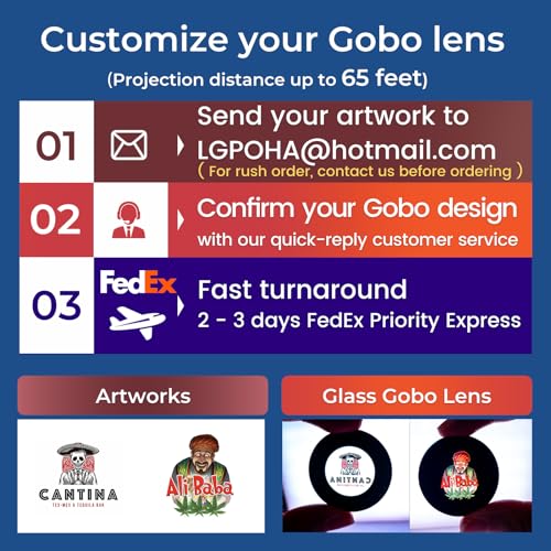 Proyector GOBO con logotipo de 80 W para negocios, luz LED rotacional IP65 impermeable, radiador ultra grande, luz de efecto DJ con control remoto y lente de vidrio para uso en interiores