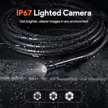 DEPSTECH Cámara de Alcantarillado de 15.2 metros, Boroscopio HD Triple Lente 1080P, Endoscopio con Pantalla IPS de 5 Pulgadas y Luz, Cámara de Inspección de Tuberías de Drenaje de Plomería Resistente DS620TL15M