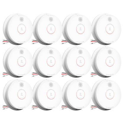 SITERWELL Detector de humo, detector de humo interconectado con cable, alarma de humo fotoeléctrica con batería de reserva de 9 V, alarma de incendio con botón de prueba/silencio, listado UL217-9