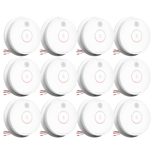 SITERWELL Detector de humo, detector de humo interconectado con cable, alarma de humo fotoeléctrica con batería de reserva de 9 V, alarma de incendio con botón de prueba/silencio, listado UL217-9