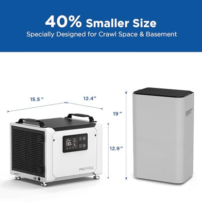MOISWELL Deshumidificador comercial de 70 pintas con bomba, deshumidificadores portátiles de espacio de rastreo para sótano y hogar, certificado Energy Star, descongelación automática DEFENDER ME-7S
