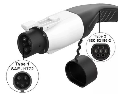 Conector de cable de carga EV tipo 2 a tipo 1, adaptador IEC62196 a J1772, 32 A, 7 kW