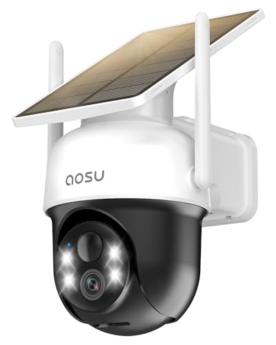 AOSU C9C Cámara solar de seguridad para exteriores – Cámaras de seguridad 100% sin cables, inalámbricas para exteriores para vigilancia en el hogar con panel solar fijo, vista panorámica de 360°