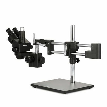 AmScope SM-4TZZ-B 180X Microscopio estéreo trinocular zoom con negro | 3.5X-180X Magnification Range 76mm Stereo Microscope Holder Ring 360° Multi-Axis Head Rotation Powder-Coat Black