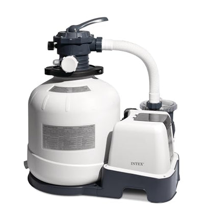 Intex Bomba de filtro de arena y sistema de agua salada para piscinas de hasta 15,000 galones, Krystal Clear - Control automático de algas y limpieza de piscinas sobre el suelo