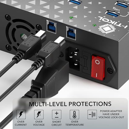 I-Tikol Concentrador divisor USB 3.0 de 20 puertos con fuente de alimentación, transferencia de datos de alta velocidad para computadora de escritorio, laptop, disco duro, PC, expande y acelera hasta 5 Gbps