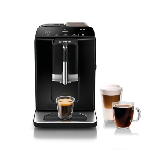 Bosch TIU20109 Serie 300 Máquina espresso totalmente automática con Milk Express (espumador en taza), bebidas a base de leche OneTouch y 5 opciones de bebidas, negro