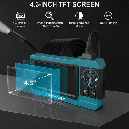 Hanmatek IE01 Cámara endoscopio Industrial pantalla de 4,3 pulgadas HD1080P IP67 impermeable 8 LED boroscopio de inspección de luz para reparación de tuberías de automóviles