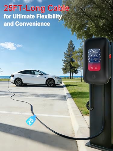 MACARLON - Cargador EV de nivel 2, 40 amperios, 240 V, cable de 25 pies, tarjeta Wi-Fi y RFID, estación de carga inteligente para vehículos eléctricos con enchufe NEMA 14-50 y conector J1772, GO-E3116S09