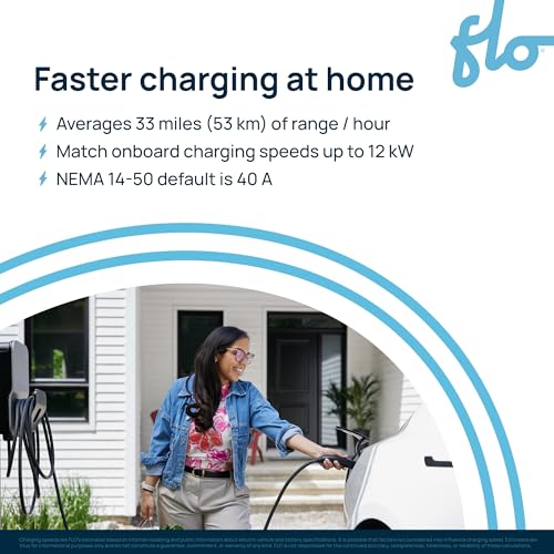 FLO Home X3 - Estación de carga de vehículos eléctricos de nivel 2, 12 kW a 50 amp/240 V, NEMA 14-50 cargador rápido para todos los vehículos eléctricos (J1772), certificado UL/Energy Star, cable de