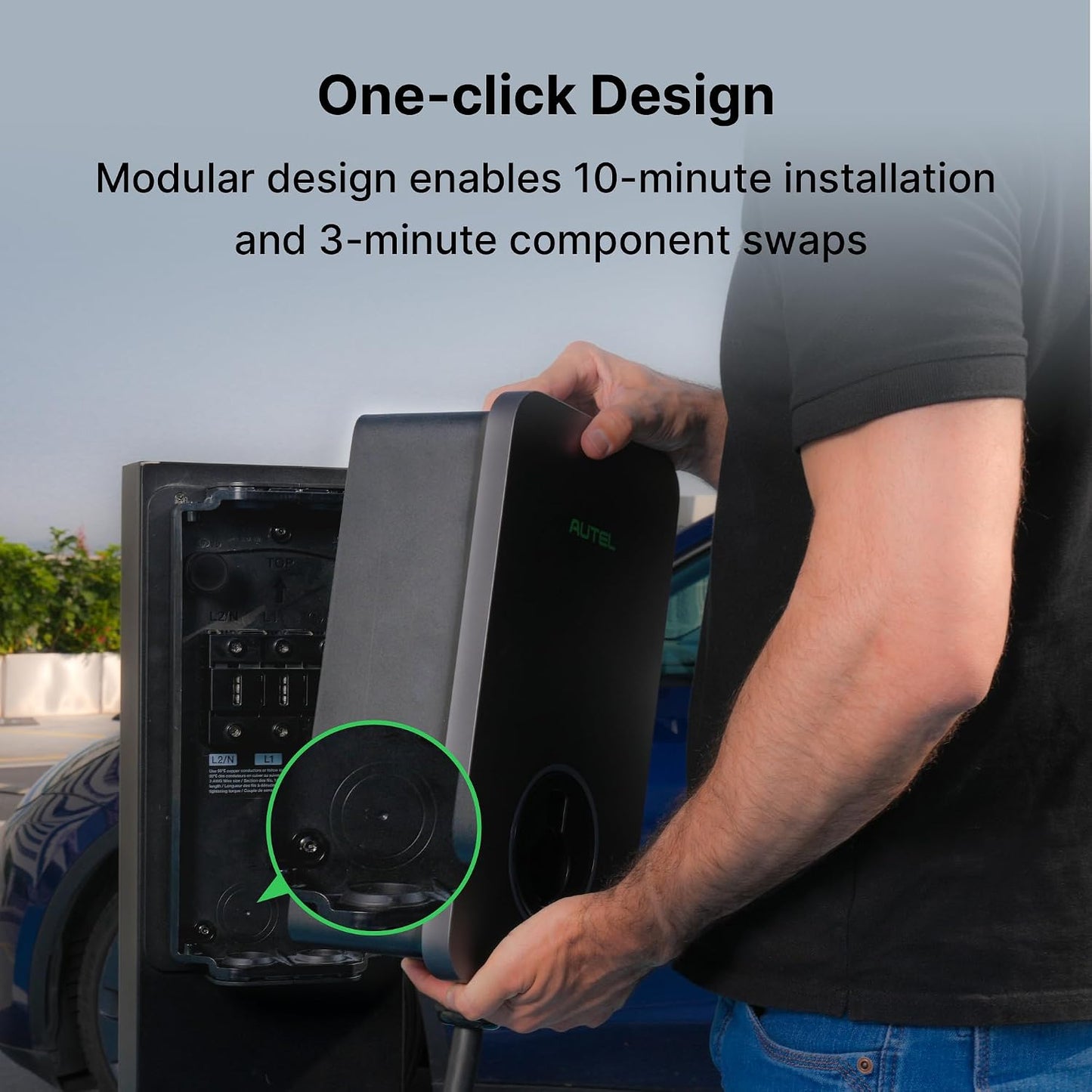 Autel MaxiCharger 	Maxi UW19LB02 Cargador de Vehículo Eléctrico (EV) de Nivel 2, hasta 80 Amperios de Carga Rápida Cargador EV Nivel 2, Nube Integrada con IA, Estaciones de Carga Interior/Exterior J1772, Cableado