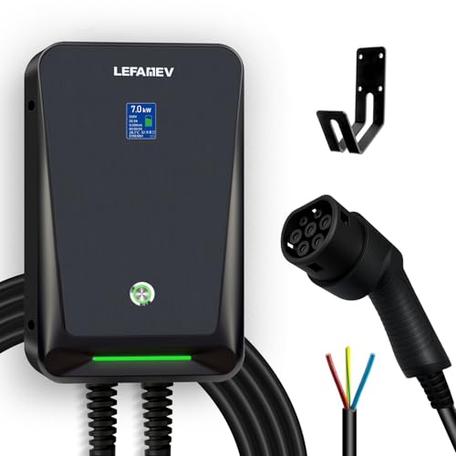 LEFANEV ‎F40-7KW - Wallbox - Estación de Carga de 7 kW, Tipo 2, 32 A, con Pantalla LCD Transparente, Resistente al Agua IP67, Cable de 6 m + 1 m, Cargador EV para Todos los vehículos eléctricos EV PHEV
