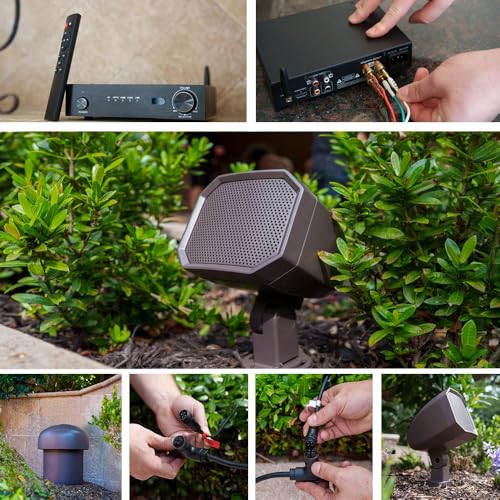 VOLT Sistema de audio para exteriores OHM 4.1 con 4 altavoces satélite, subwoofer y amplificador Bluetooth, proporciona cobertura de hasta 1300 pies cuadrados VAU-KIT3-PBZ