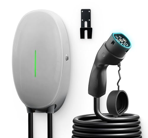 ‎WB10-Mode C-7.2KW EV Cargador de Pared con 7 kW Tipo 2, 32 A, estación de Carga monofásica, Cable de Carga de 6 m y Conector Tipo 2 con Barra de luz, para EV PHEV, Color Gris