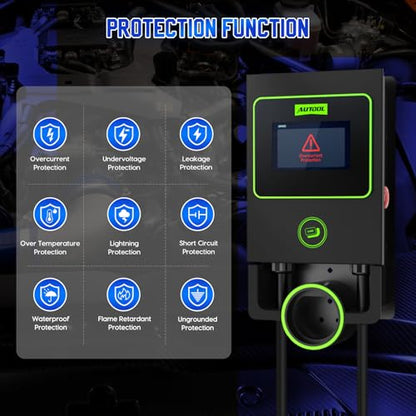 AUTOOL C701 Cargador EV de nivel 2 NEMA 14-50 EVSE, cargador EV de 32 amperios nivel 2, estación de carga de vehículos eléctricos habilitada para WiFi y Bluetooth, cable de 26 pies