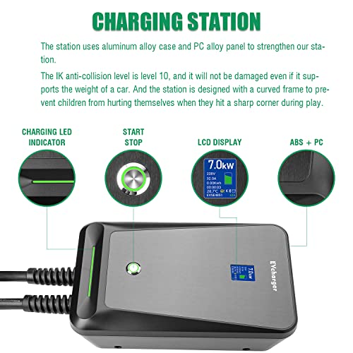 LEFANEV 32A 7.68KW Cargador EV Nivel 2,240V 20ft Cable de carga Estación de carga de vehículos eléctricos con NEMA 14-50 para vehículos eléctricos e híbridos F40-32A-NEMA14-50