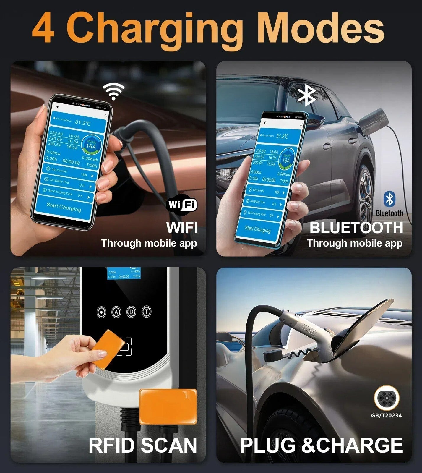 Cargador para vehículos eléctricos GBT de China con función DLB, aplicación Wi-Fi RFID, 11 kW trifásico, retardo de 1 a 15 horas