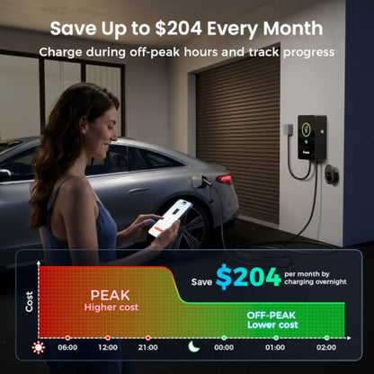GRASSIDE NECS-ACW-11.5-1-US-3028 Upgraded 48 Amp J1772 & TESLA Level 2 EV Charger, 25ft Cable, Hardwired