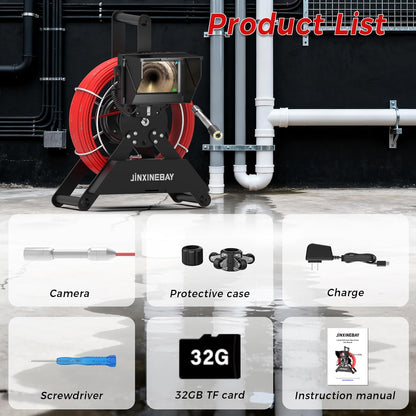 Cámara de inspección de tubería de alcantarillado, monitor IPS de 4.3 pulgadas, tarjeta TF de 16 GB DVR, IP68 1200TVL HD cámara de 98.4 ft/cable de fibra de vidrio de 30m/100 pies, visión