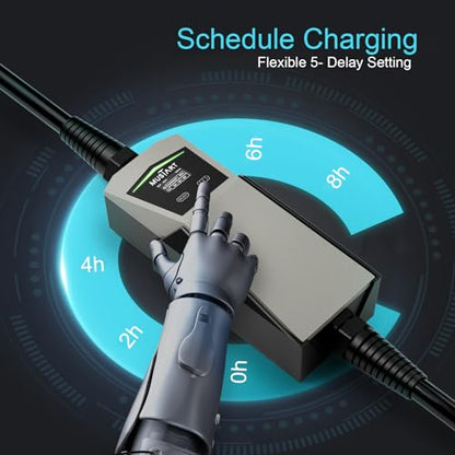 40 Amp EV Charger, Delayed Charging and Adjustable Current Electric Vehicle Portable Charger Level 2 EV Charging Station Compatible with SAE J1772 EVs (240 Volt, 24.6ft Cable, NEMA 6-50)