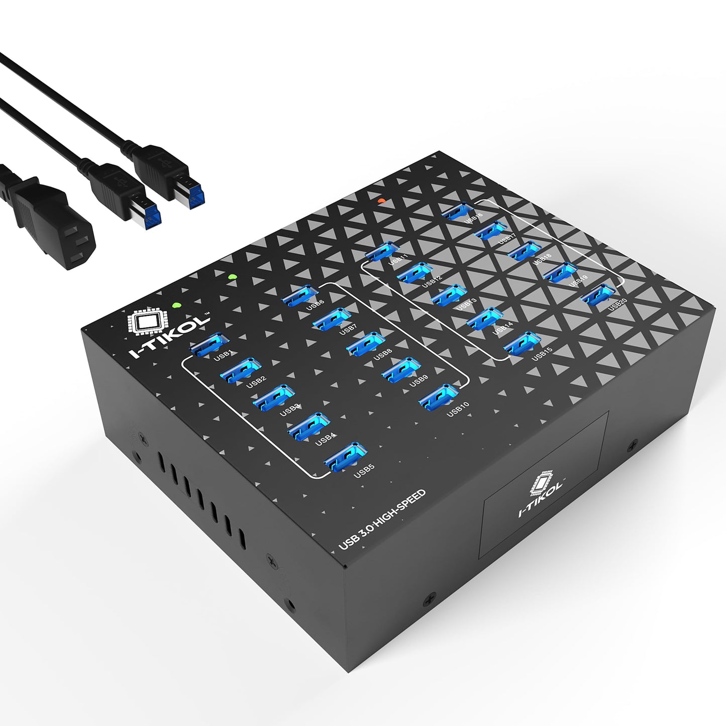 I-Tikol Concentrador divisor USB 3.0 de 20 puertos con fuente de alimentación, transferencia de datos de alta velocidad para computadora de escritorio, laptop, disco duro, PC, expande y acelera hasta 5 Gbps