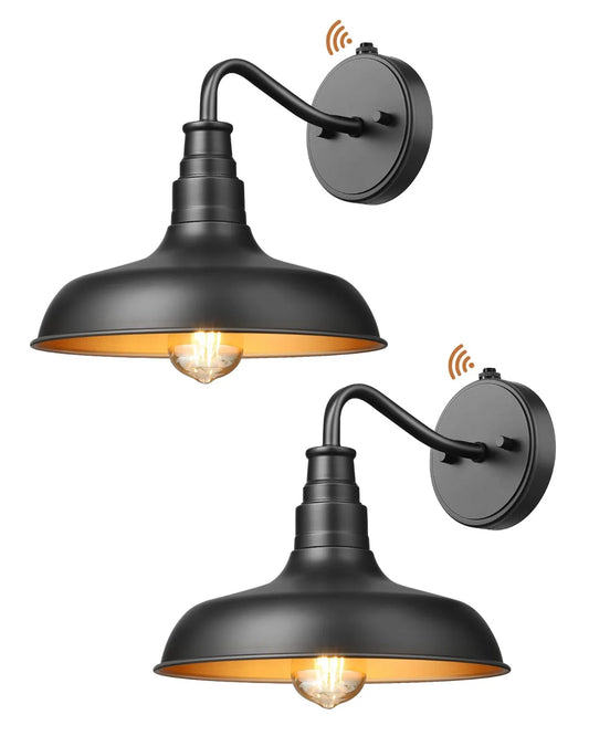 DEWENWILS - Paquete de 2 luces de pared para exteriores de anochecer a amanecer, estilo granero con cuello de cisne, color negro