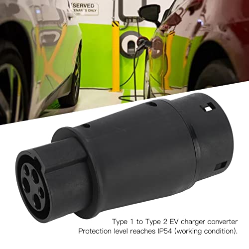 Adaptador de Carga EV, Tipo 1 a Tipo 2 Conector de Cargador EV Adaptador de Carga de Vehículos Eléctricos Protección IP54 16A 32A 230V Universal