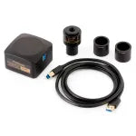 Microscopio estereoscópico trinocular con zoom AmScope SM-4TZ-144A-10M3 Serie SM-4, aumento de 3,5X a 90X, con 144 LED multizona y USB 3.0 de 10 MP