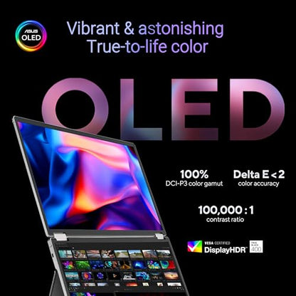 ASUS ZenScreen Duo OLED Monitor portátil plegable de 360° (MQ149CD) - Dual 14 pulgadas, 16:10, 1920x1200, DisplayHDR400 True Black, 100% DCI-P3, Delta <2, Dual USB-C, Mini-HDMI, Kickstand, garantía de