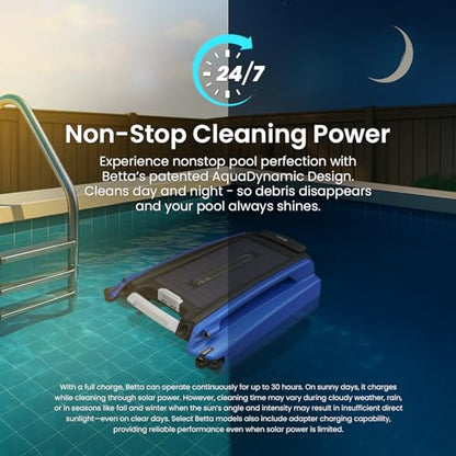 Betta SE - Limpiador robótico automático de superficie de piscina con batería de limpieza continua 24/7 y motores tolerantes al cloro de sal doble rediseñados (azul)