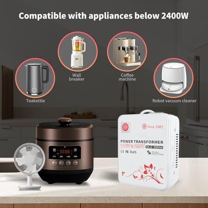 SUNSHUN SHJZ-3000VA Transformador convertidor de voltaje de 3000 vatios (3000 W) de 110 V a 220 V adaptador transformador para uso en los Estados Unidos para electrodomésticos europeos y asiáticos