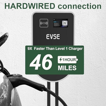 RUTU Cargador Ev de nivel 2 J1772, cargador Ev de nivel 2 de 48 amperios, cableado de hasta 11.5 Kw, cargadores eléctricos inteligentes para automóvil con cable flexible de 25 pies, estaciones de