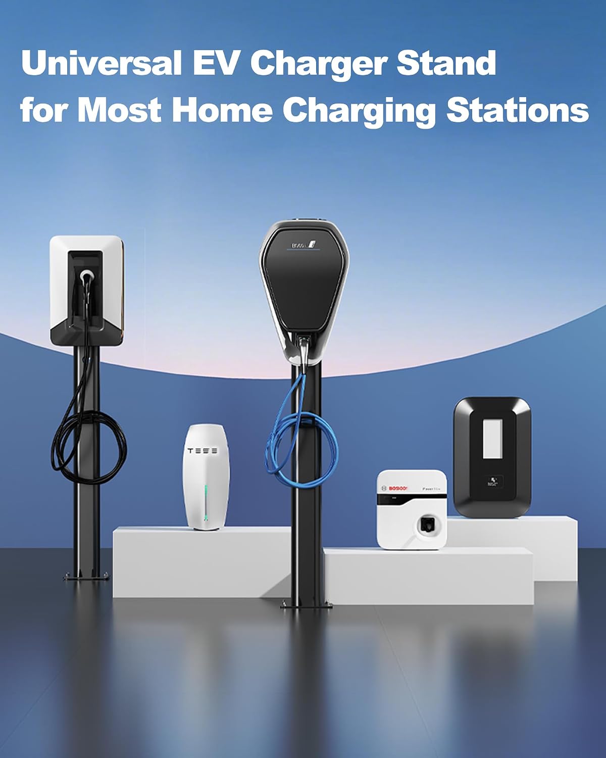 Soporte de pedestal universal para cargador de vehículos eléctricos, montaje en suelo de 59 pulgadas con gancho para cable BS-CDZ