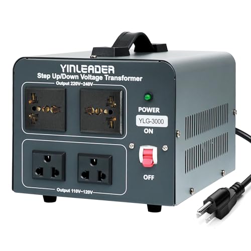Yinleader Convertidor de voltaje Transformador de 3000 W Convertidor de potencia subida/abajo 110-120V a 220-240V/220-240V a 110-120V, con 2 tomacorrientes universales de EE. UU. y 2 salidas universales, protección de disyuntor YLG-3000