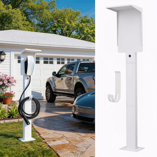 Pedestal de cargador EV para Tesla y J1772 para exteriores, resistente a la intemperie, proteger, resistente, resistente a la corrosión, fácil de instalar, blanco