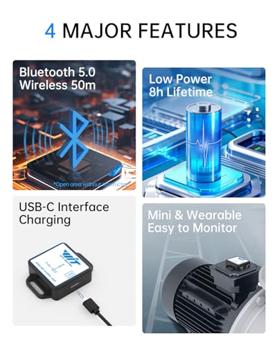 [Sensor de vibración BLE] WTVB01-BT50 Módulo de vibración inteligente Ar-duino, Detector de vibración de 3 ejes (amplitud+frecuencia+desplazamiento+velocidad), monitor de motor de choque