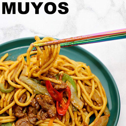 Palillos de acero inoxidable 304 reutilizables, de varios colores, ligeros, palillos de metal aptos para el lavavajillas – 5 pares - 033985217378