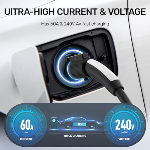 Unitek Adaptador de carga Tesla a J1772 Max 60 Amp 240V apto para todos los J1772 Evs Anti-Drop Lock EV Adaptador de cargador funciona con conectores de pared Tesla de alta potencia AR-P1503A